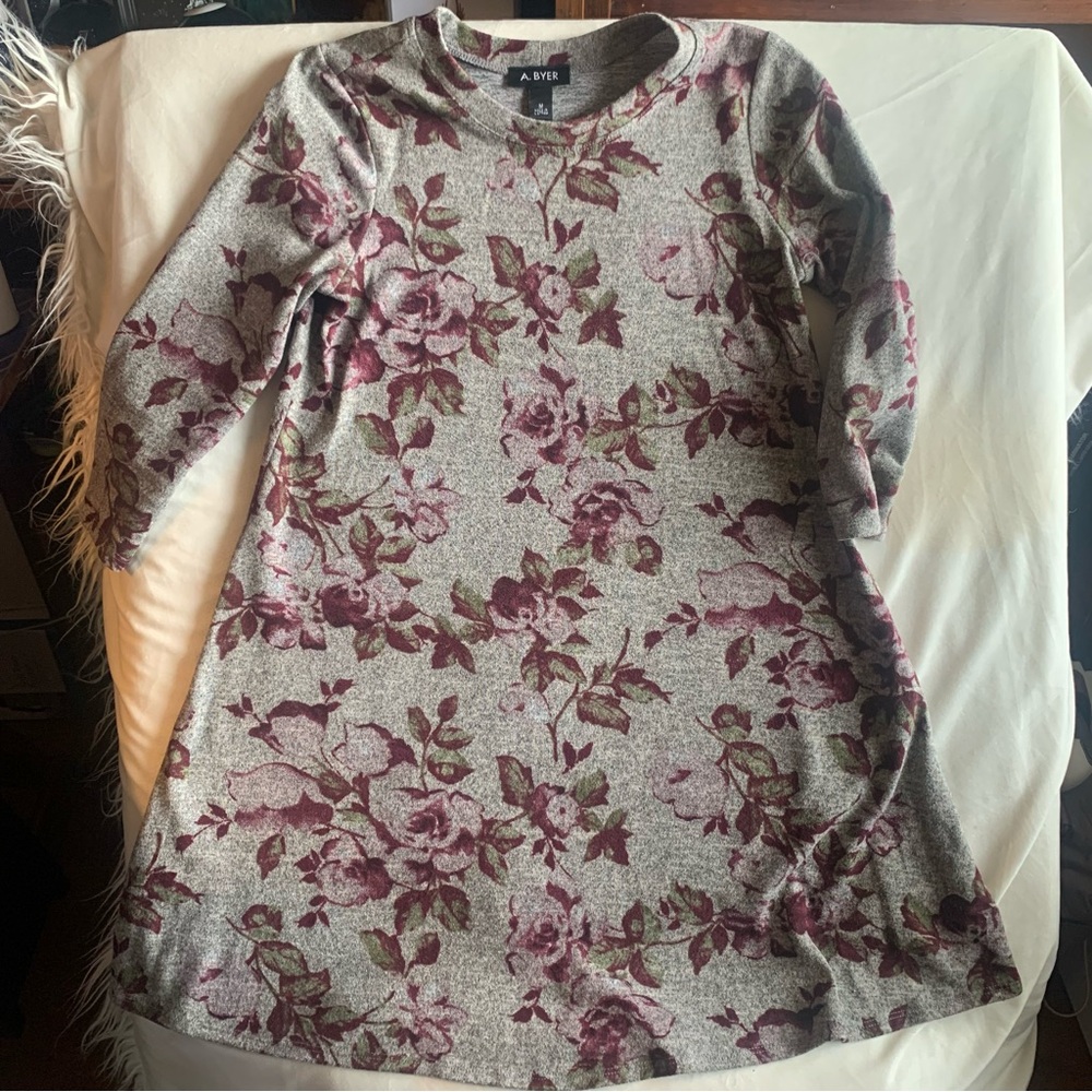 A. Byer Gray Purple Floral Dress Medium Preppy Academia Festival Whimsigoth MIDI